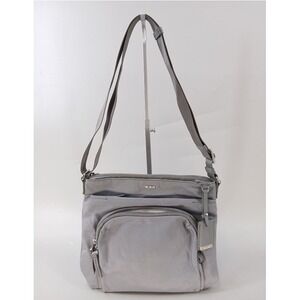 Tumi Voyageur Crossbody Bag Womens Gray Nylon Adjustable Strap Silver Hardware